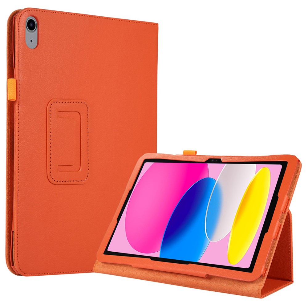 Litchi Texture PU Leather Case for iPad (2025) / 10.9 (2022) Stand Auto Wake / Sleep Protective Tablet Cover - Orange