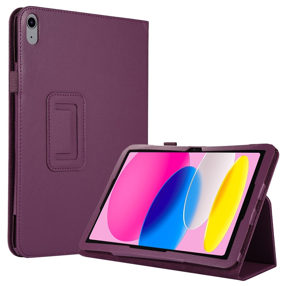 Litchi Texture PU Leather Case for iPad (2025) / 10.9 (2022) Stand Auto Wake / Sleep Protective Tablet Cover - Purple