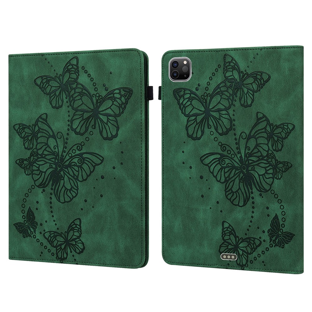 For iPad Pro 11-inch (2020) / (2021) / (2022) PU Leather Butterfly Imprinted Tablet Stand Cover Auto Wake / Sleep Card Holder Shockproof Case with Elastic Band - Green