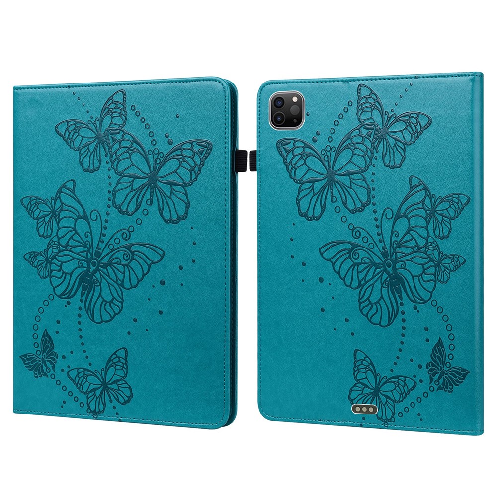 For iPad Pro 11-inch (2020) / (2021) / (2022) PU Leather Butterfly Imprinted Tablet Stand Cover Auto Wake / Sleep Card Holder Shockproof Case with Elastic Band - Blue