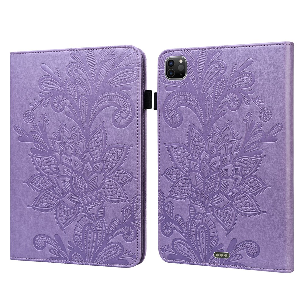 For iPad Pro 11 (2022) / (2021) / (2020) Flower Imprinting Tablet Wallet Case Auto Wake / Sleep PU Leather Drop-proof Stand Cover with Elastic Band - Purple