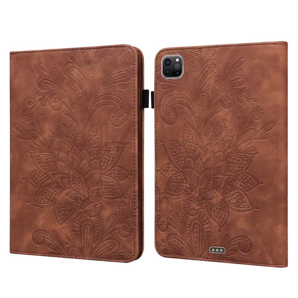 For iPad Pro 11 (2022) / (2021) / (2020) Flower Imprinting Tablet Wallet Case Auto Wake / Sleep PU Leather Drop-proof Stand Cover with Elastic Band - Brown