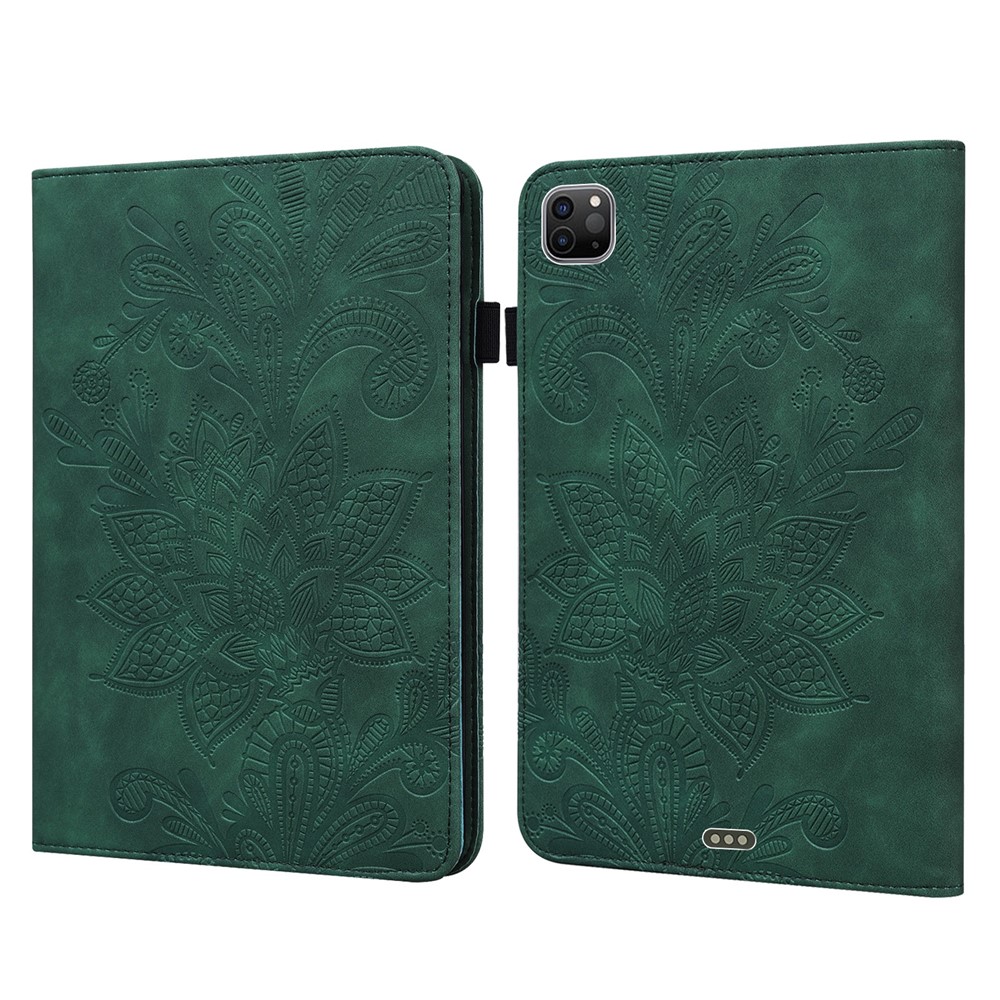 For iPad Pro 11 (2022) / (2021) / (2020) Flower Imprinting Tablet Wallet Case Auto Wake / Sleep PU Leather Drop-proof Stand Cover with Elastic Band - Green