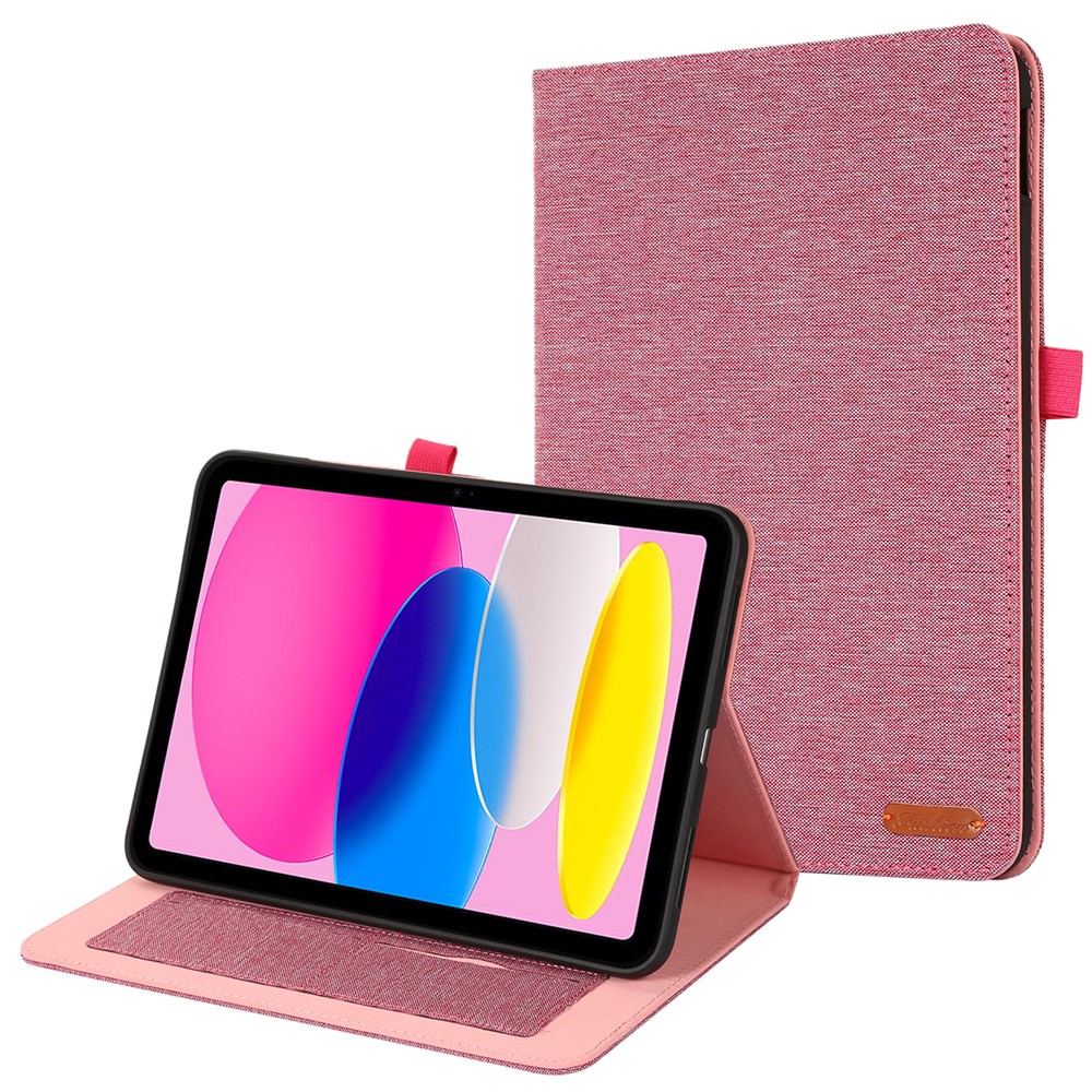 For iPad (2025) / 10.9 (2022) Cloth Texture Tablet Case Full Body Protection PU Leather Card Holder Folio Stand Cover - Pink