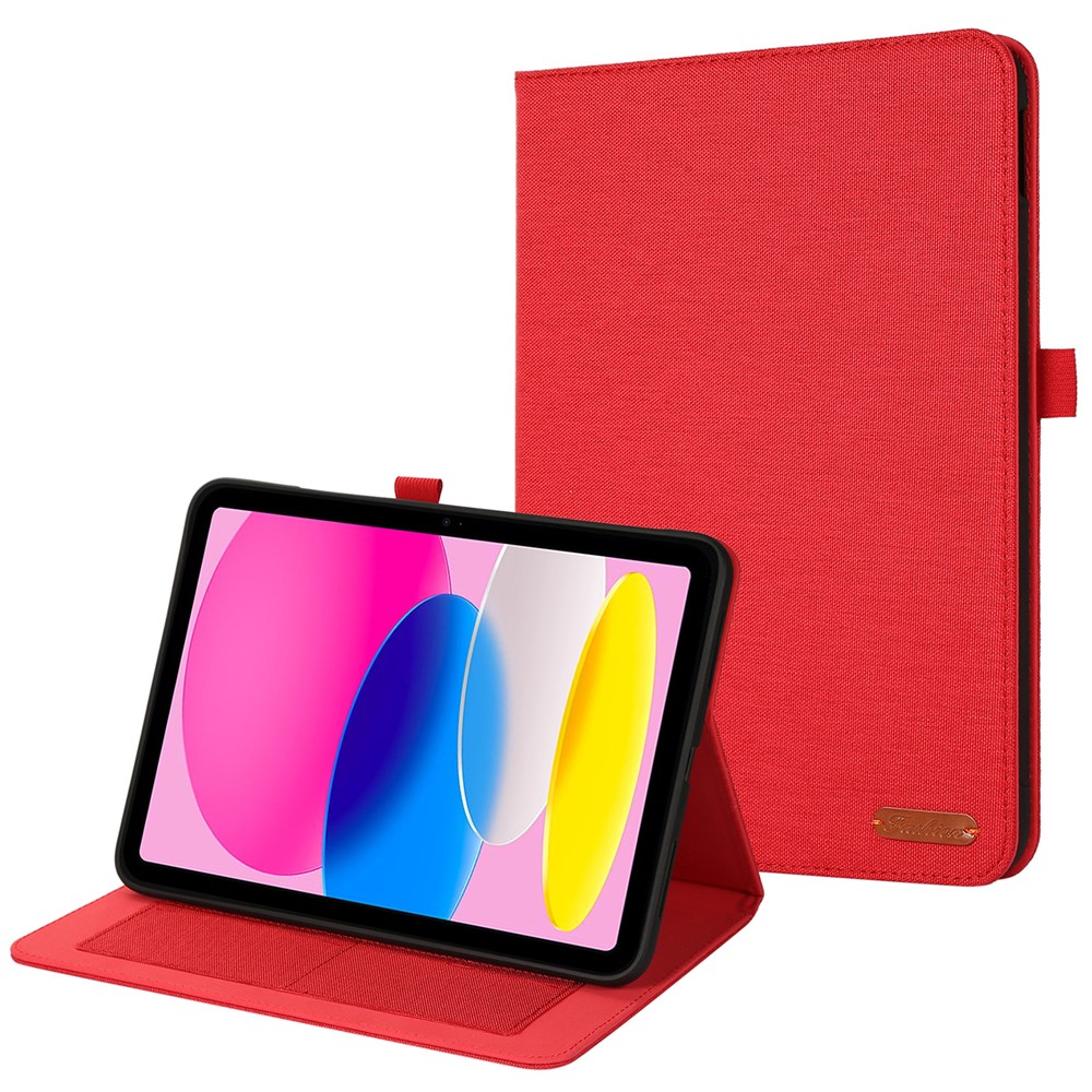 For iPad (2025) / 10.9 (2022) Cloth Texture Tablet Case Full Body Protection PU Leather Card Holder Folio Stand Cover - Red