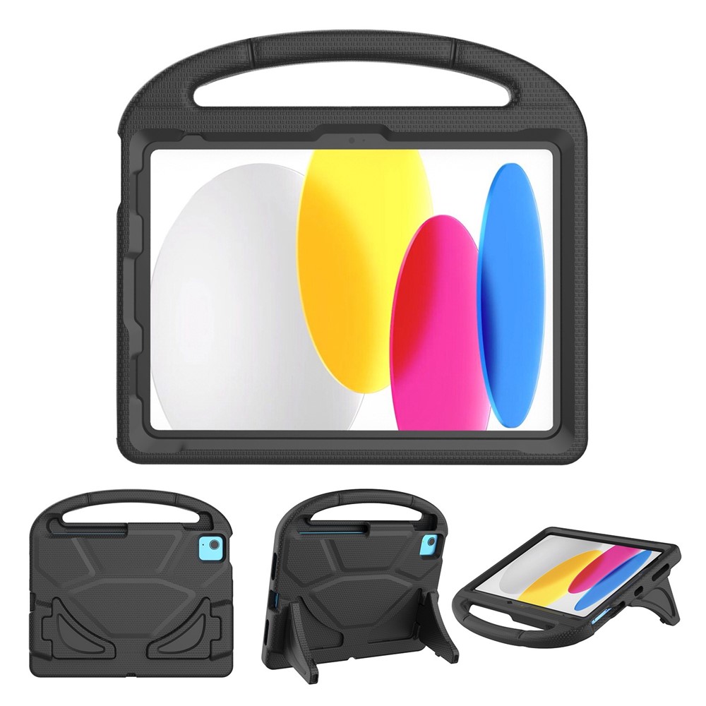 For iPad (2025) / 10.9 (2022) Soccer Pattern EVA Tablet Case Kid Friendly Kickstand Handle Protective Cover - Black