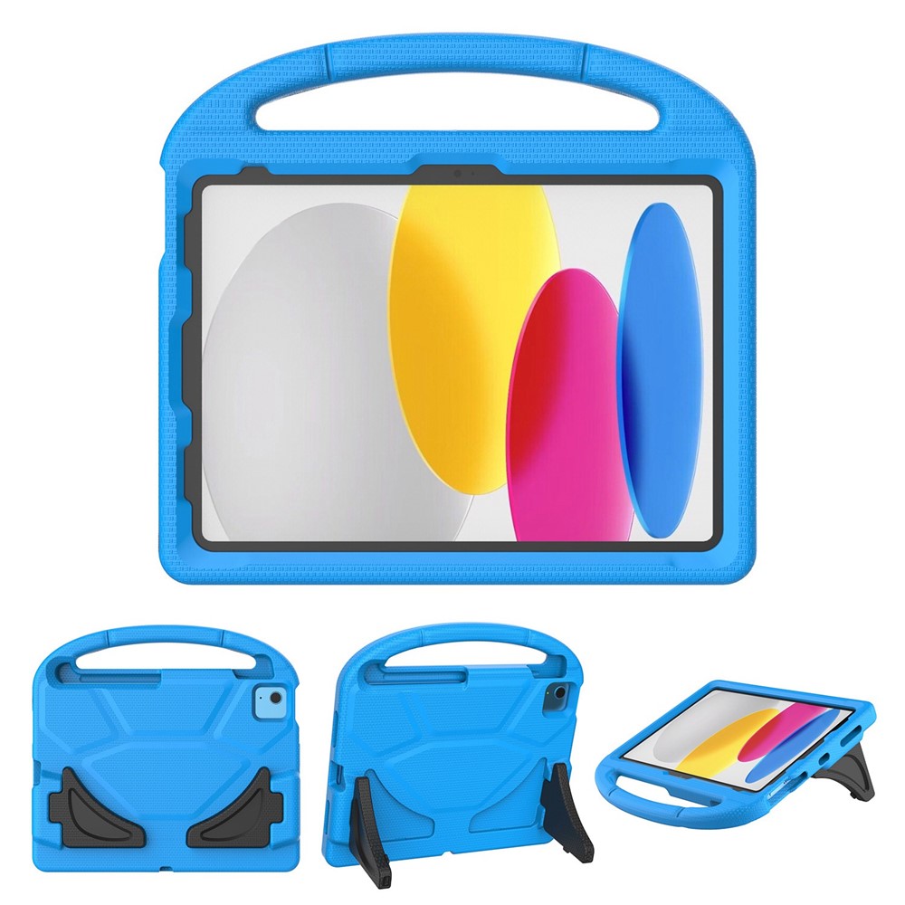 For iPad (2025) / 10.9 (2022) Soccer Pattern EVA Tablet Case Kid Friendly Kickstand Handle Protective Cover - Sky Blue