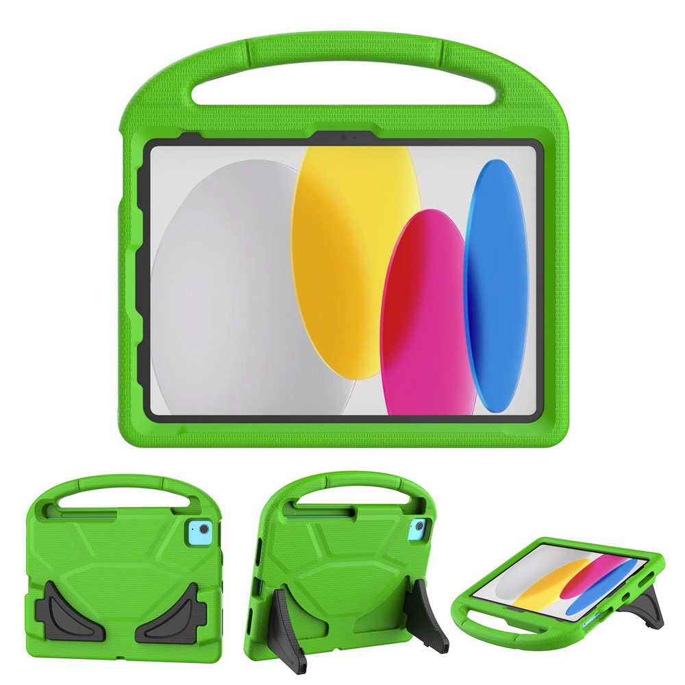 For iPad (2025) / 10.9 (2022) Soccer Pattern EVA Tablet Case Kid Friendly Kickstand Handle Protective Cover - Green