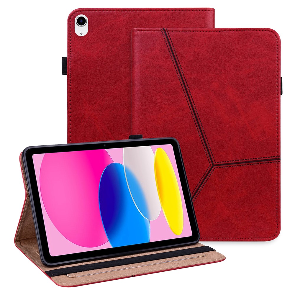 For iPad (2025)/10.9 (2022) Tablet Case Line Imprinted PU Leather Card Holder Cover with Elastic Band - Red