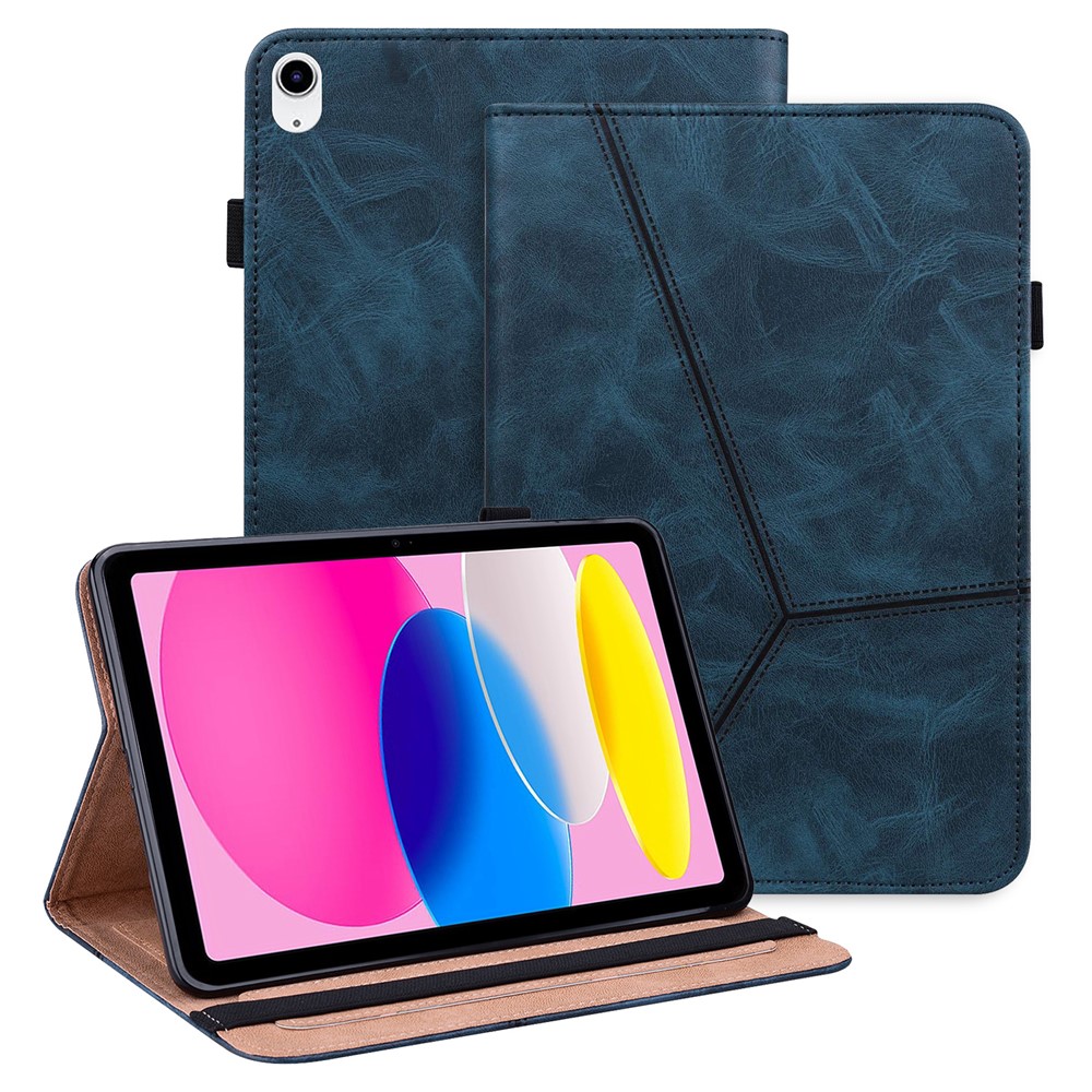 For iPad (2025)/10.9 (2022) Tablet Case Line Imprinted PU Leather Card Holder Cover with Elastic Band - Blue