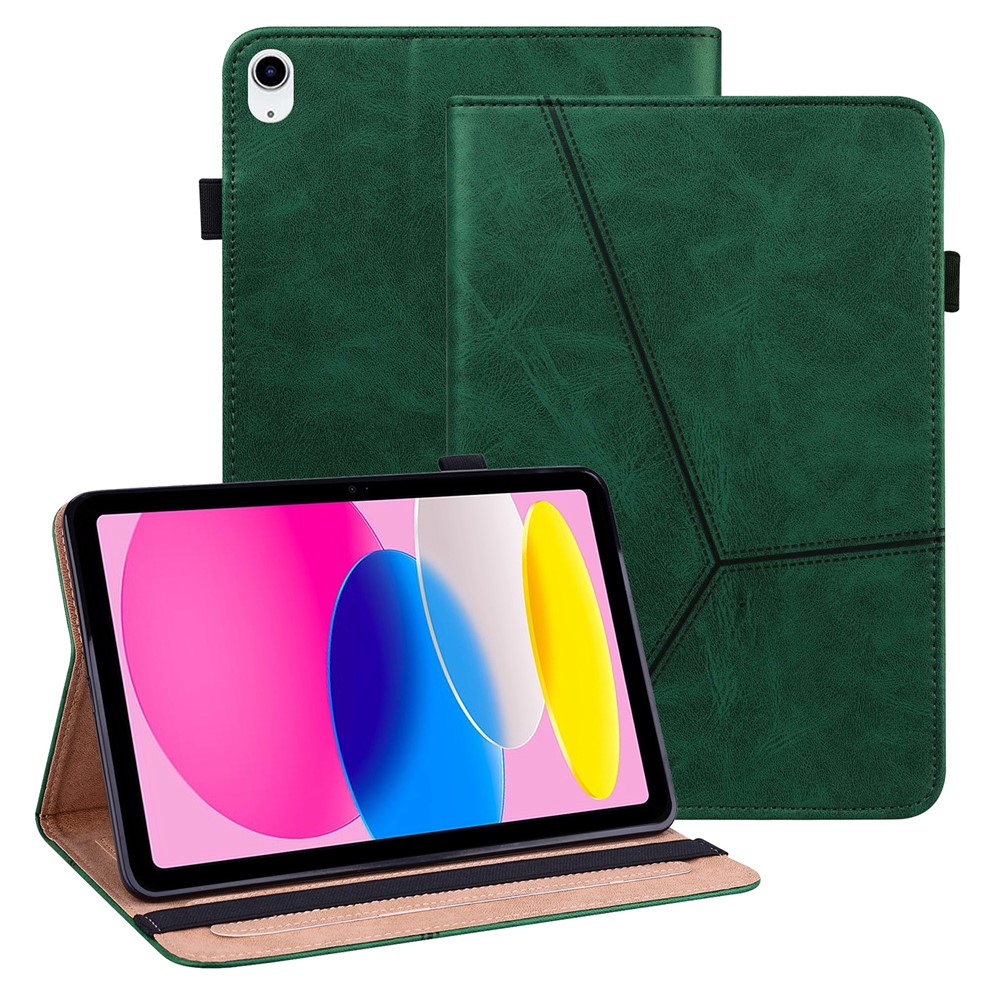 For iPad (2025)/10.9 (2022) Tablet Case Line Imprinted PU Leather Card Holder Cover with Elastic Band - Green