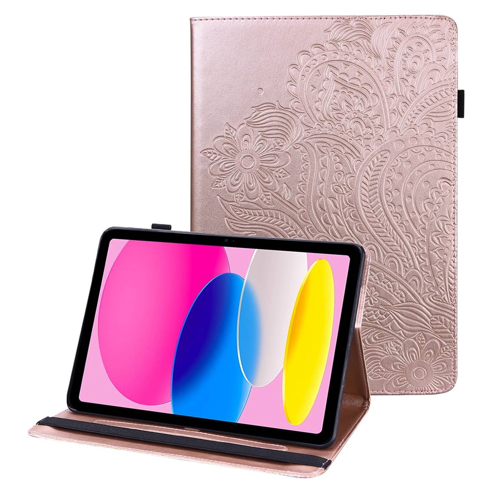 Flower Imprinting Tablet Cover for iPad (2025) / 10.9 (2022) PU Leather Card Holder Drop-Proof Case - Rose Gold