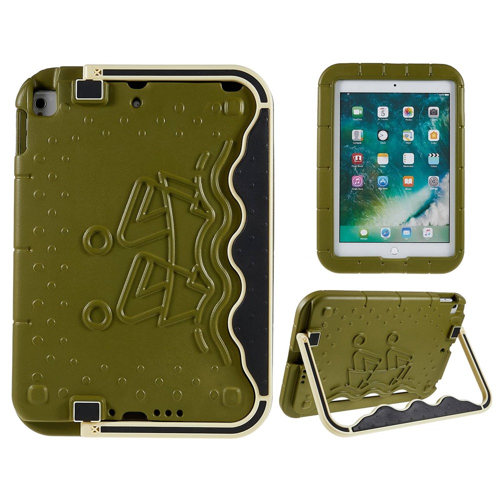 For iPad 10.2 (2021) / (2020) / (2019) / iPad Air 10.5 inch (2019) / iPad Pro 10.5-inch (2017) Anti-drop Kickstand Tablet Case Paddling Boat Style EVA + ABS Protective Cover - Army Green