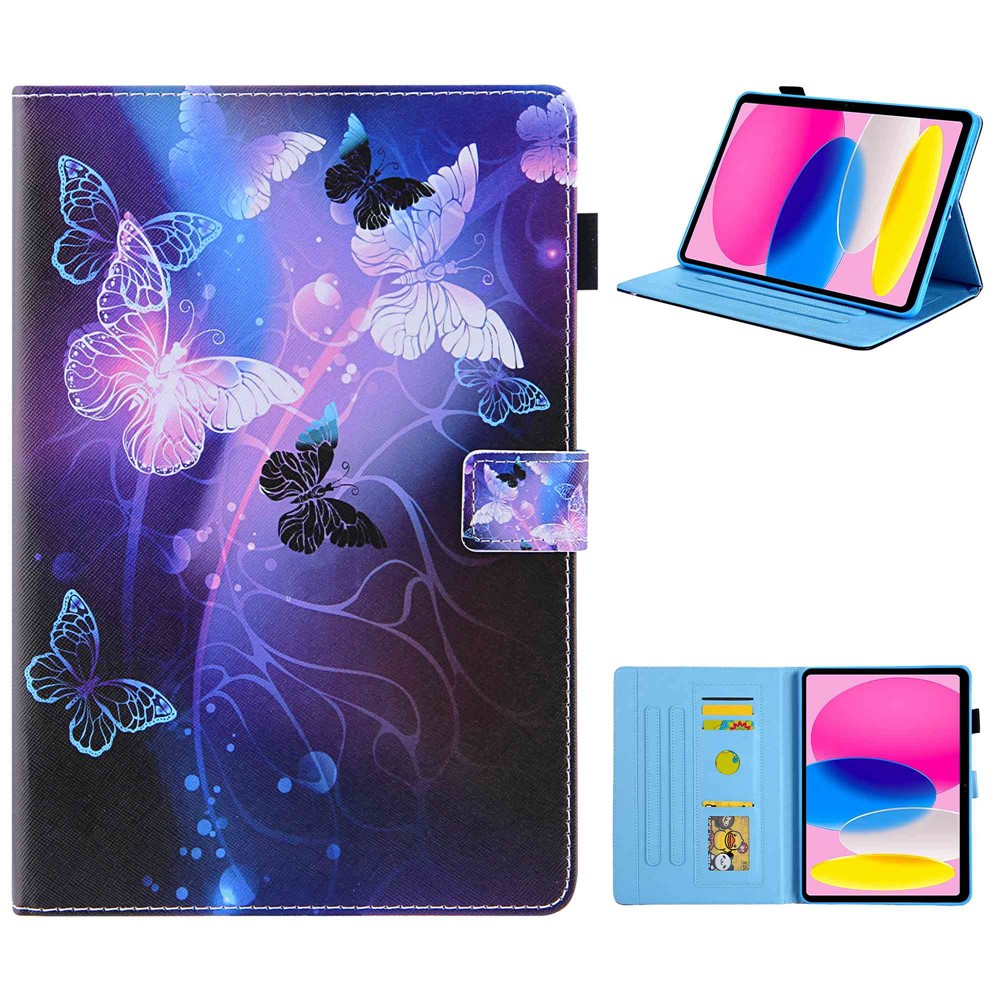 For iPad (2025) / 10.9 (2022) PU Leather Tablet Case Pattern Printing Stand Cover with Card Holder - Purple Butterfly
