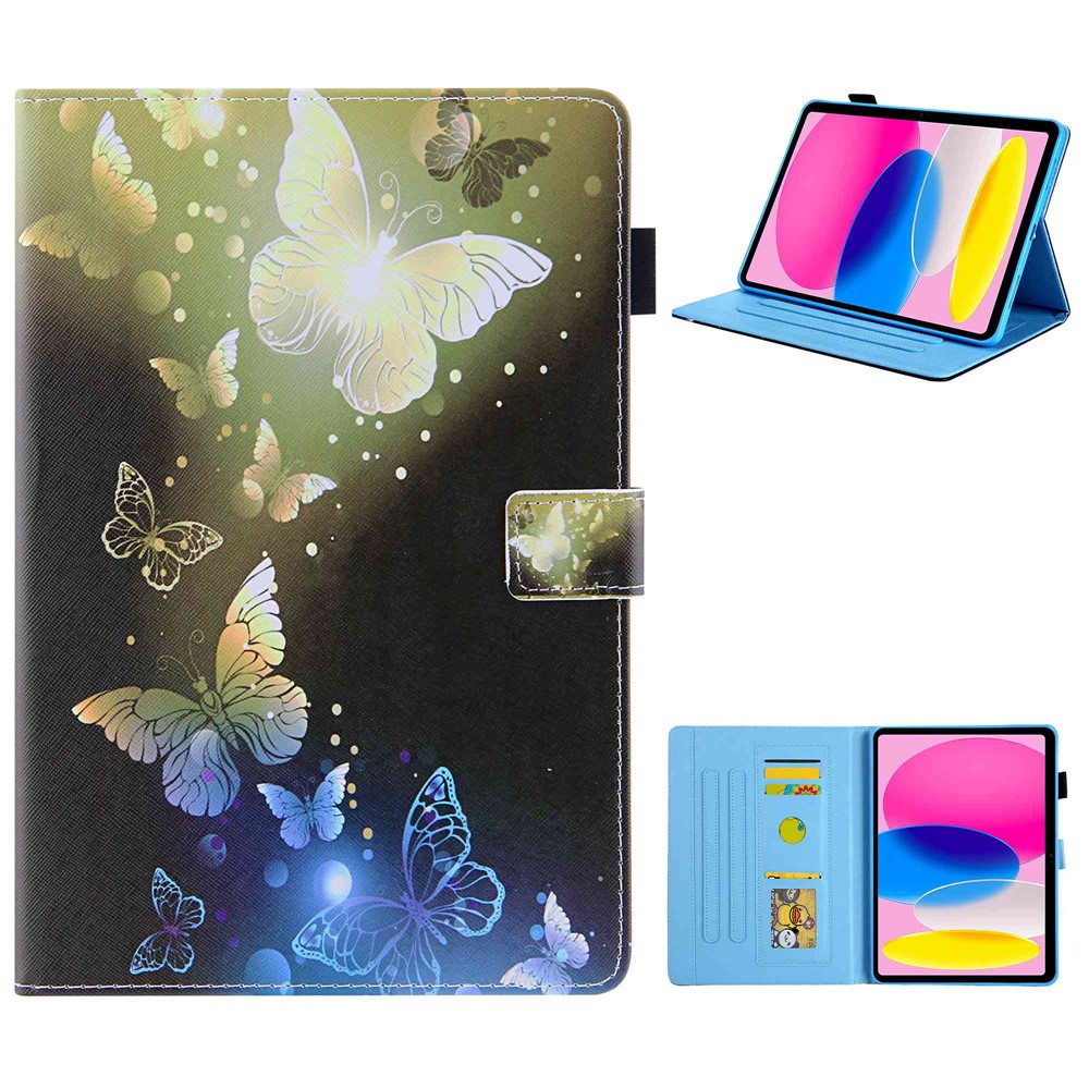 For iPad (2025) / 10.9 (2022) PU Leather Tablet Case Pattern Printing Stand Cover with Card Holder - Gold Butterfly
