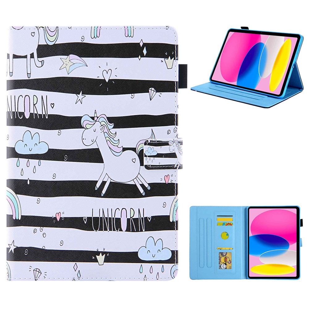 For iPad (2025) / 10.9 (2022) PU Leather Tablet Case Pattern Printing Stand Cover with Card Holder - Horse