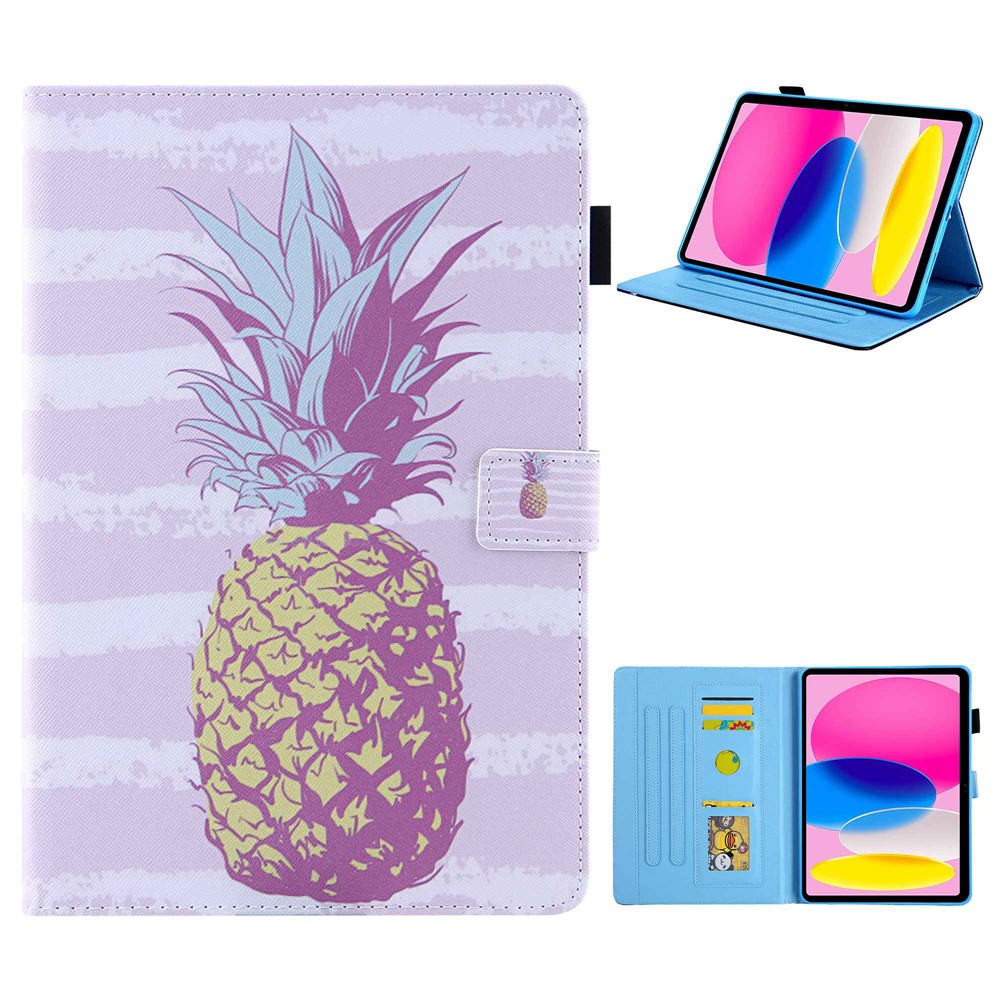 For iPad (2025) / 10.9 (2022) PU Leather Tablet Case Pattern Printing Stand Cover with Card Holder - Gold Pineapple