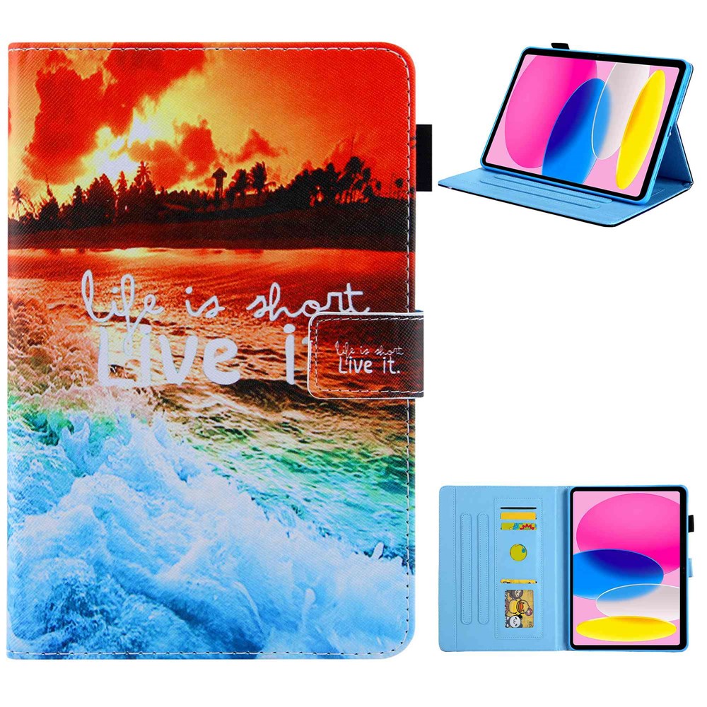 For iPad (2025) / 10.9 (2022) PU Leather Tablet Case Cross Texture Pattern Printing Card Holder Stand - Sunset