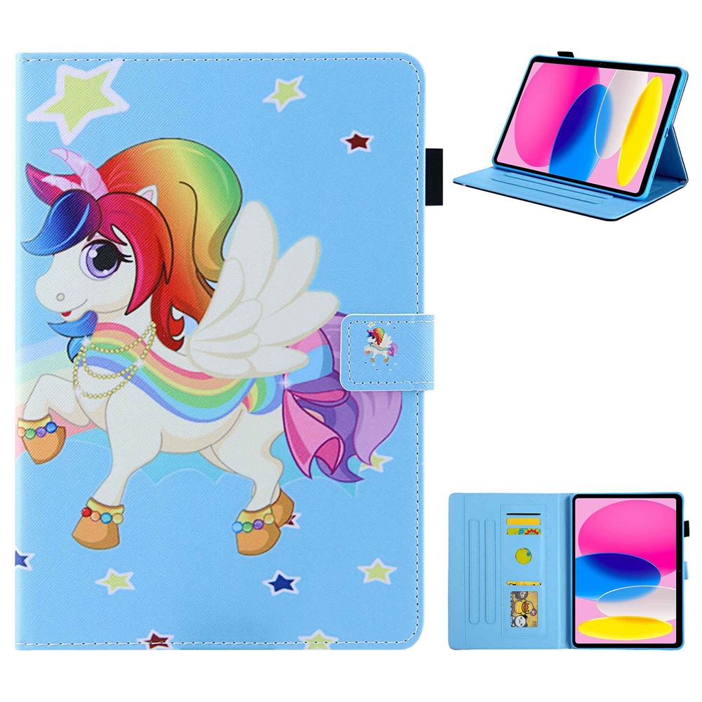 For iPad (2025) / 10.9 (2022) PU Leather Tablet Case Stand Pattern Printing Cover with Card Holder - Star  /  Horse