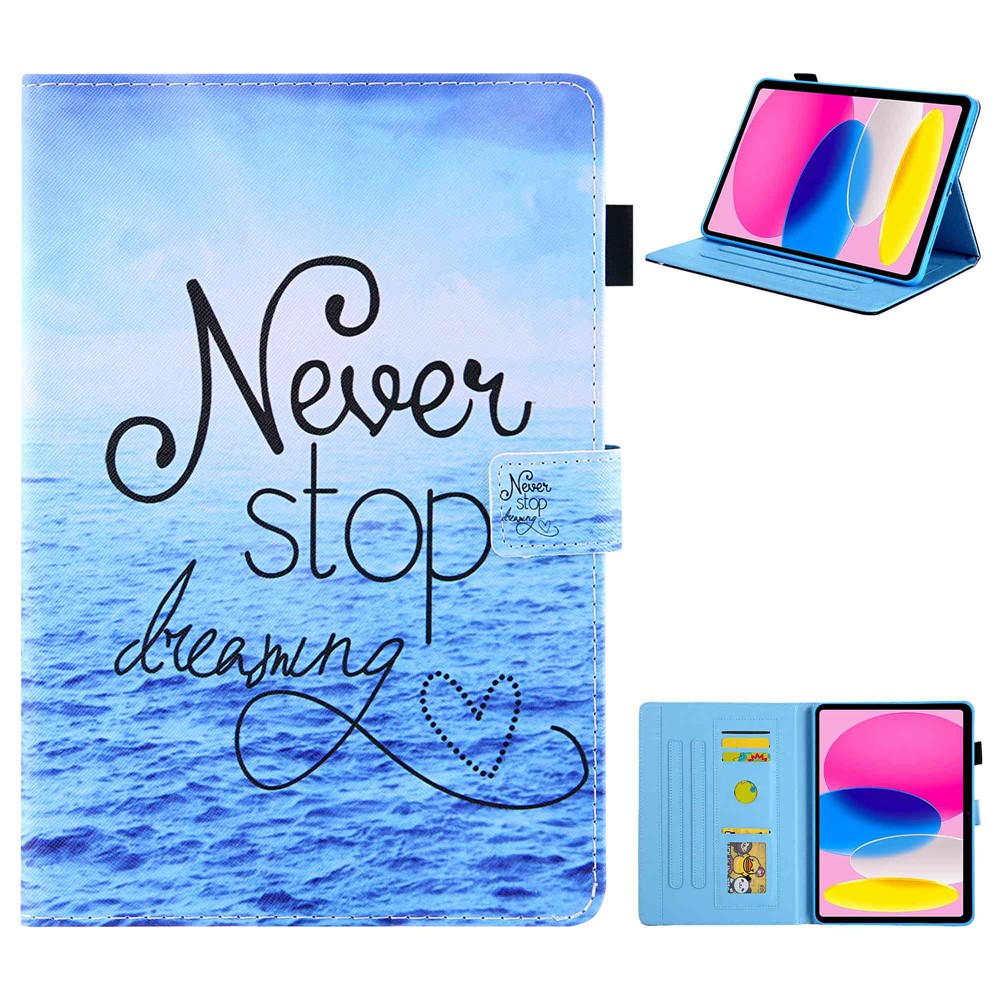 For iPad (2025) / 10.9 (2022) PU Leather Tablet Case Stand Pattern Printing Cover with Card Holder - Never Stop Dreaming