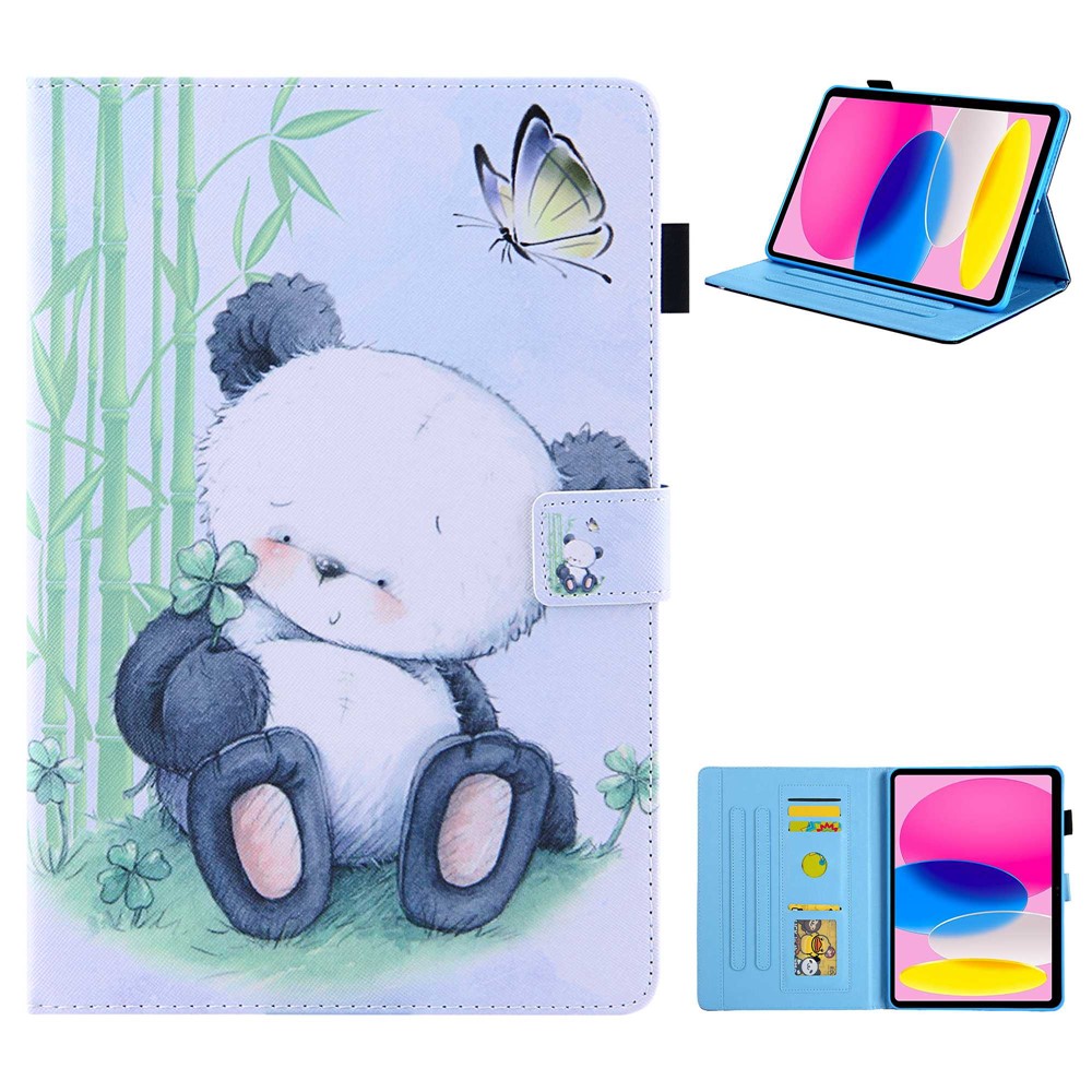 For iPad (2025) / 10.9 (2022) PU Leather Tablet Case Stand Pattern Printing Cover with Card Holder - Panda