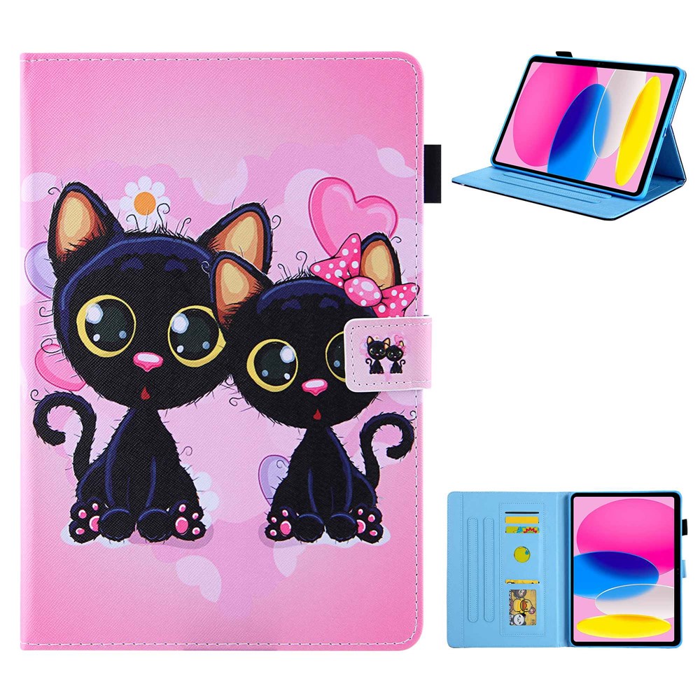 For iPad (2025) / 10.9 (2022) PU Leather Tablet Case Stand Pattern Printing Cover with Card Holder - Two Cats