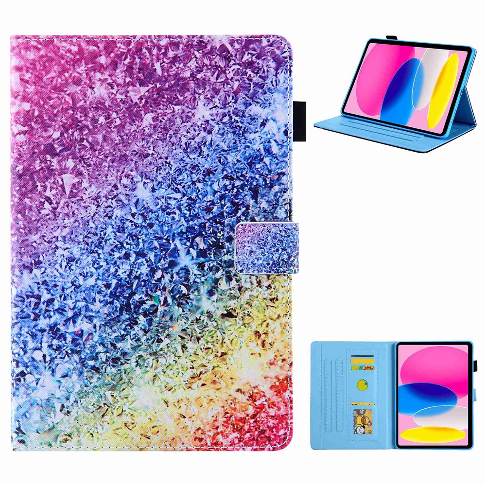 For iPad (2025) / 10.9 (2022) PU Leather Tablet Case Stand Pattern Printing Cover with Card Holder - Colorful Rhinestone