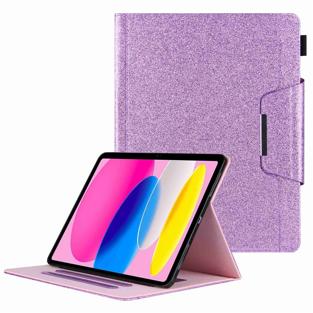For iPad (2025) / 10.9 (2022) Tablet Cover Big Metal Buckle Wallet Stand Leather Protective Case with Pen Slot - Purple
