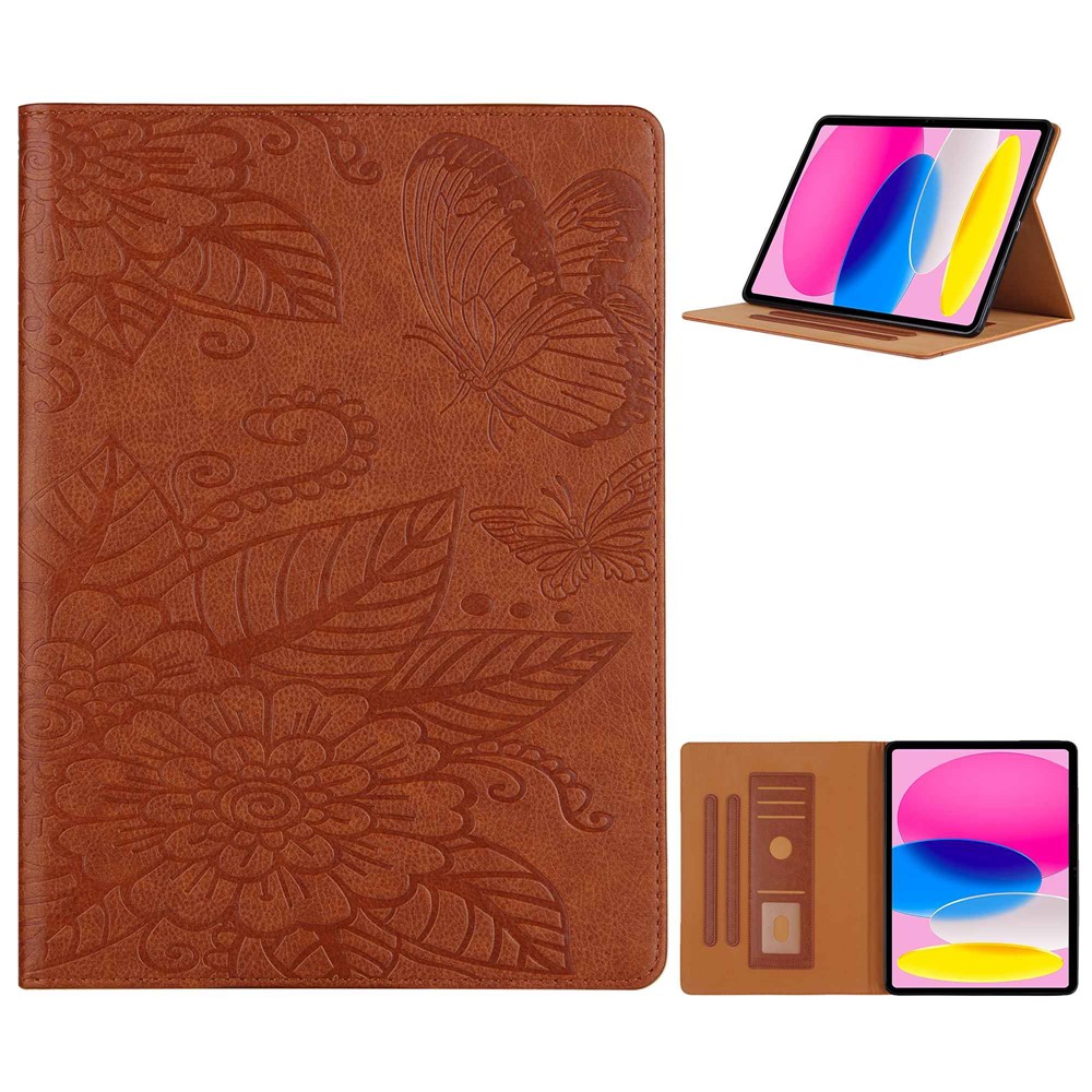 Tablet Case For iPad (2025) / 10.9 (2022) PU Leather Flower Butterfly Imprinted Tablet Stand Cover Auto Wake  /  Sleep Card Holder - Brown