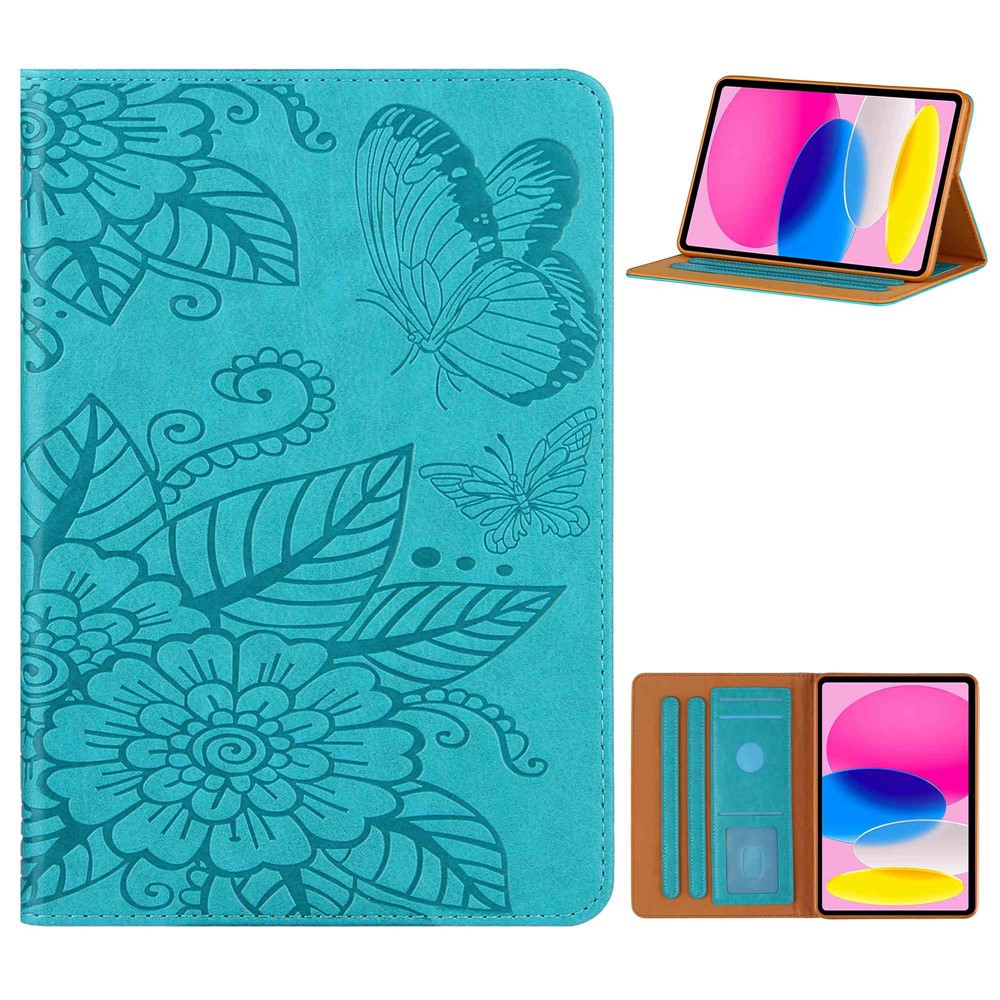 Tablet Case For iPad (2025) / 10.9 (2022) PU Leather Flower Butterfly Imprinted Tablet Stand Cover Auto Wake  /  Sleep Card Holder - Blue