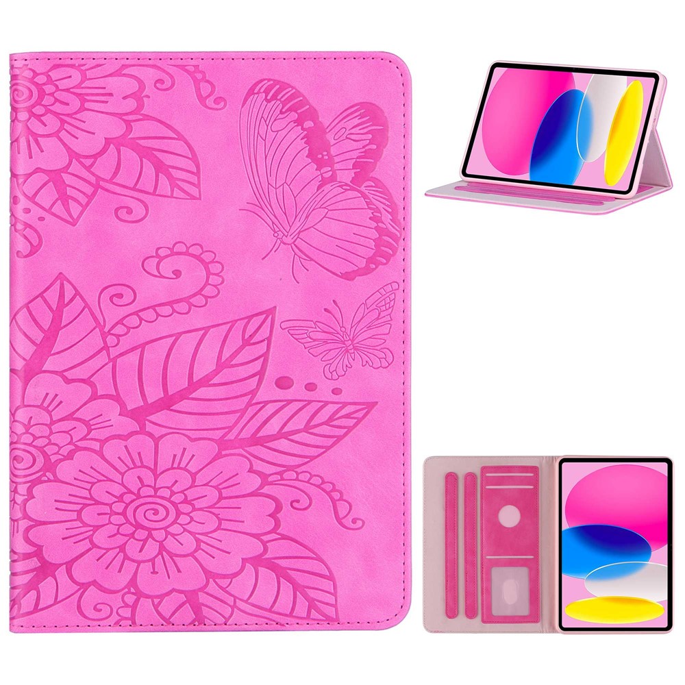Tablet Case For iPad (2025) / 10.9 (2022) PU Leather Flower Butterfly Imprinted Tablet Stand Cover Auto Wake / Sleep Card Holder - Rose