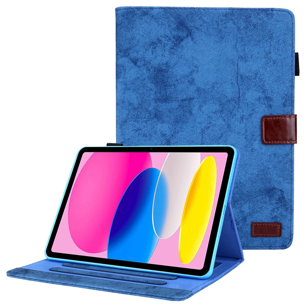 For iPad (2025) / 10.9 (2022) Cloth Texture Protective Tablet Case Stand Business Style PU Leather Card Holder Anti-Scratch Tablet Cover - Blue