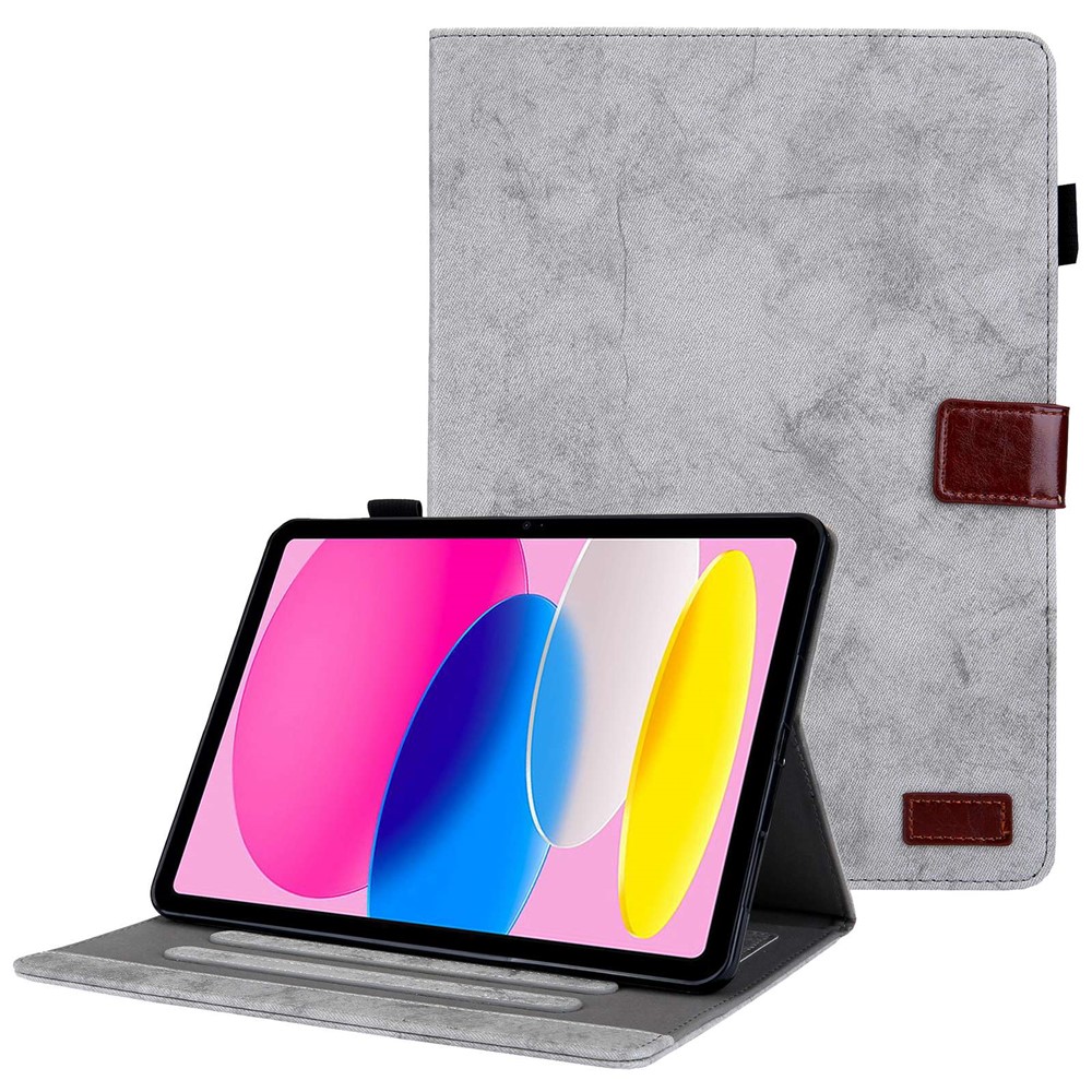 For iPad (2025) / 10.9 (2022) Cloth Texture Protective Tablet Case Stand Business Style PU Leather Card Holder Anti-Scratch Tablet Cover - Grey