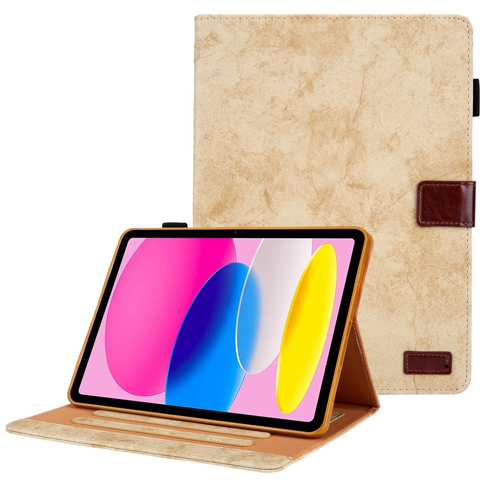 For iPad (2025) / 10.9 (2022) Cloth Texture Protective Tablet Case Stand Business Style PU Leather Card Holder Anti-Scratch Tablet Cover - Yellow