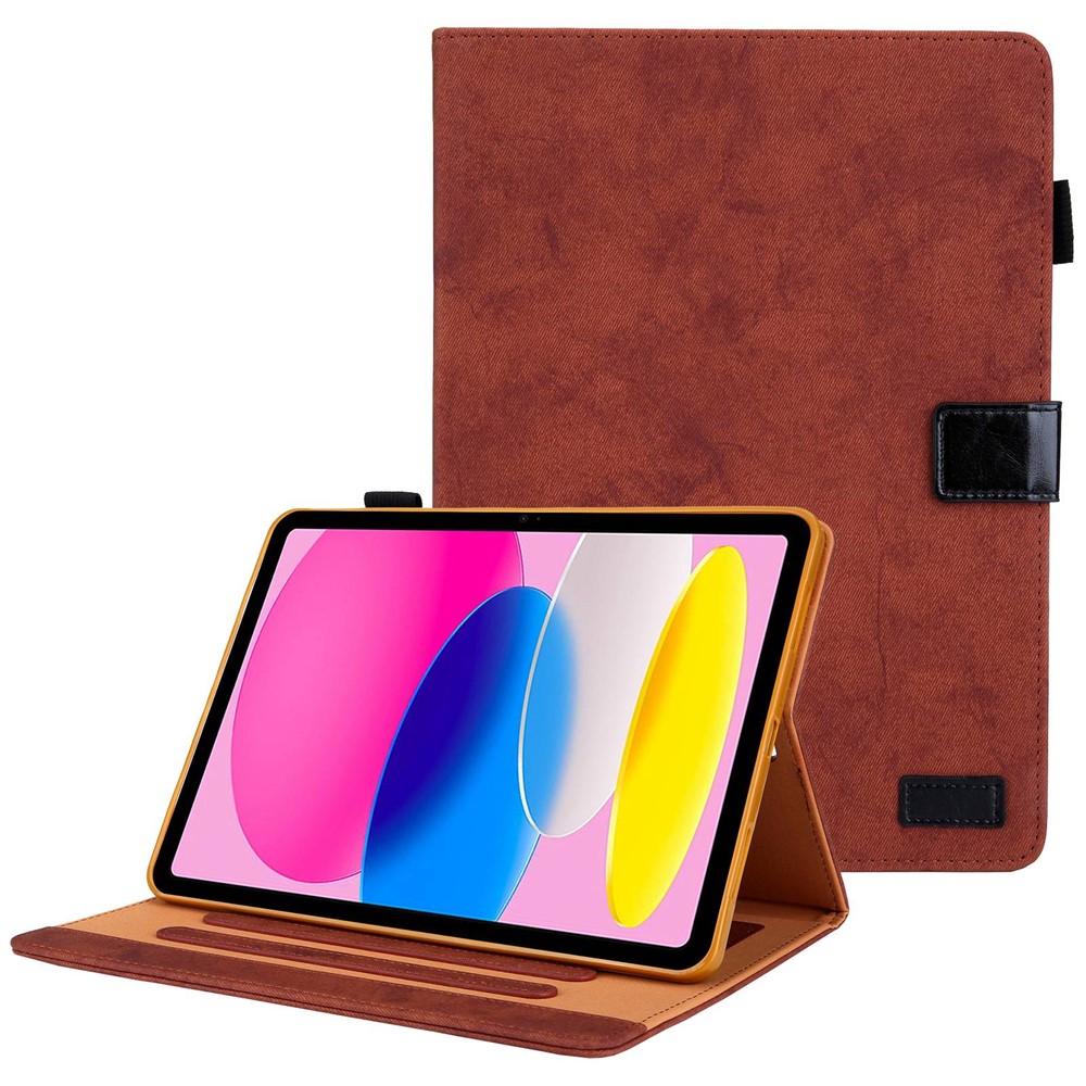 For iPad (2025) / 10.9 (2022) Cloth Texture Protective Tablet Case Stand Business Style PU Leather Card Holder Anti-Scratch Tablet Cover - Brown