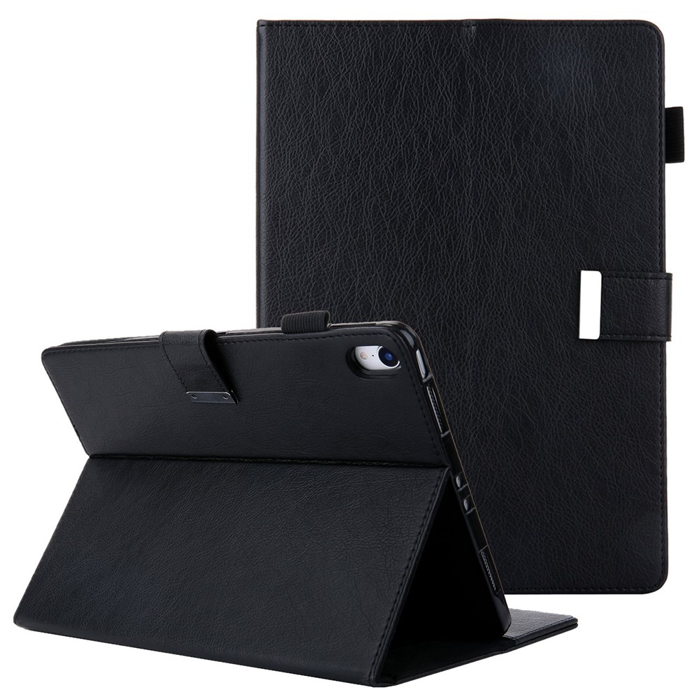 For iPad (2025) / 10.9 (2022) Shockproof Tablet Cover Metal Buckle Wallet Stand Leather Protective Tablet Case - Black