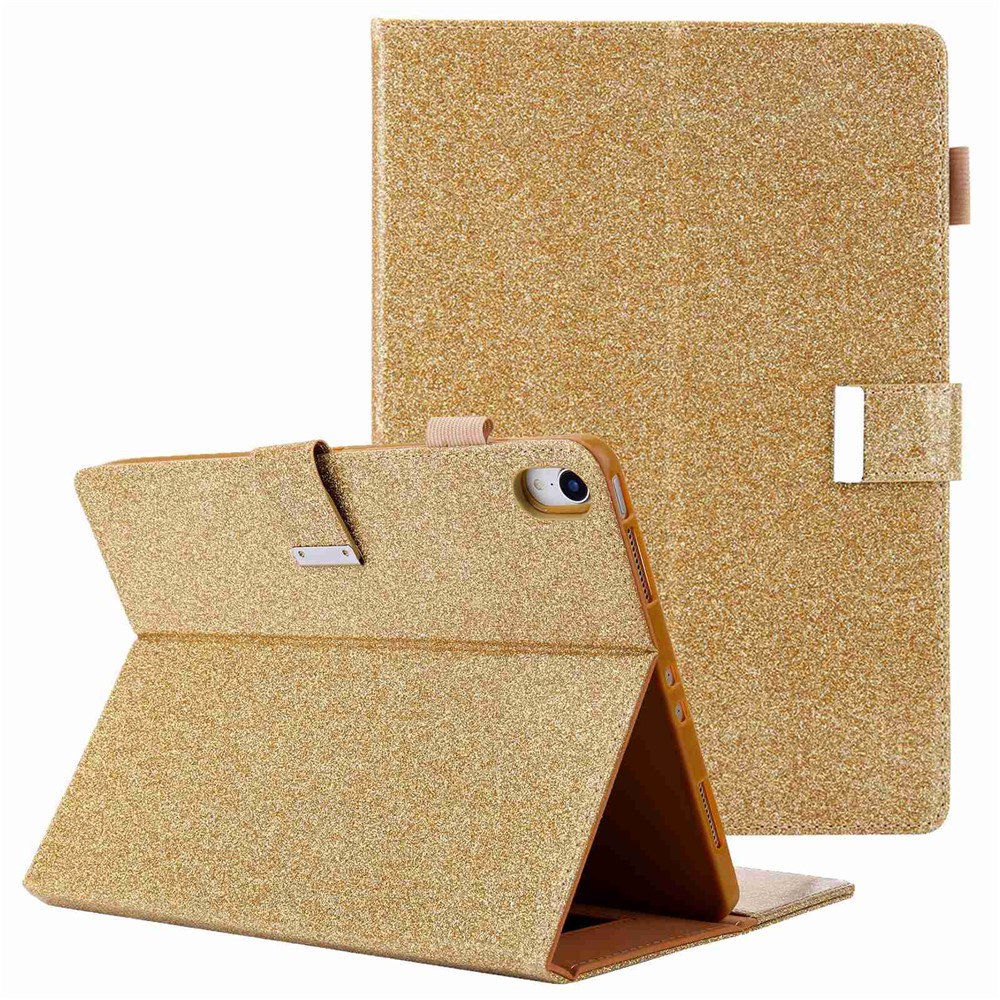 For iPad (2025) / 10.9 (2022) Shockproof Tablet Cover Metal Buckle Wallet Stand Leather Protective Tablet Case - Gold