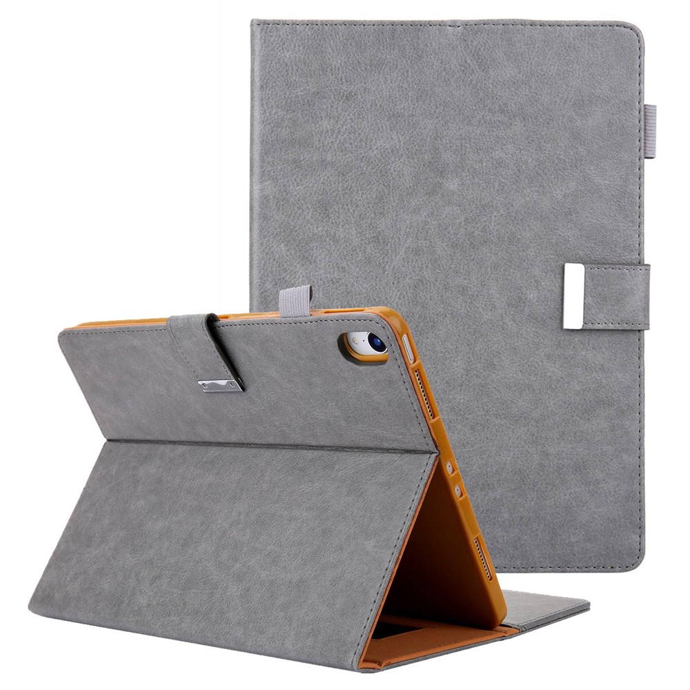 For iPad (2025) / 10.9 (2022) Shockproof Tablet Cover Metal Buckle Wallet Stand Leather Protective Tablet Case - Grey