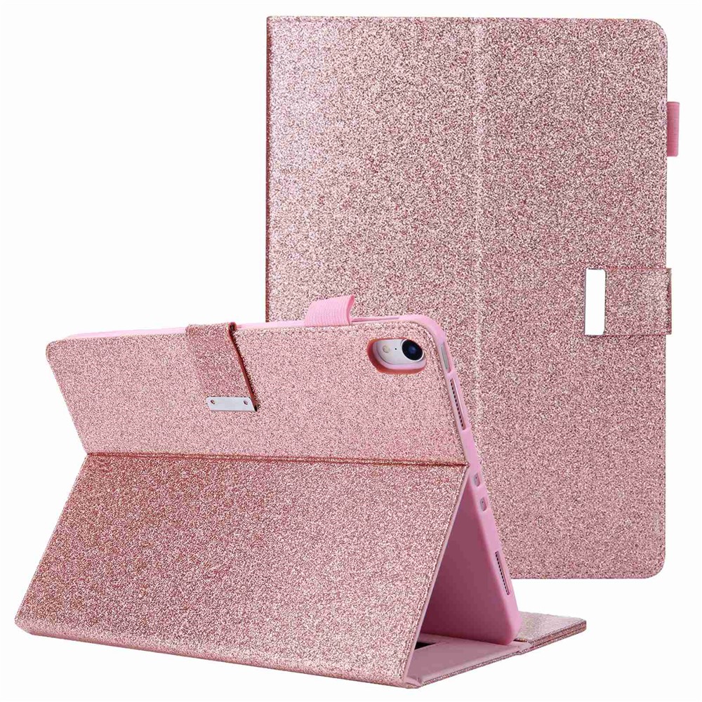 For iPad (2025) / 10.9 (2022) Shockproof Tablet Cover Metal Buckle Wallet Stand Leather Protective Tablet Case - Rose Gold