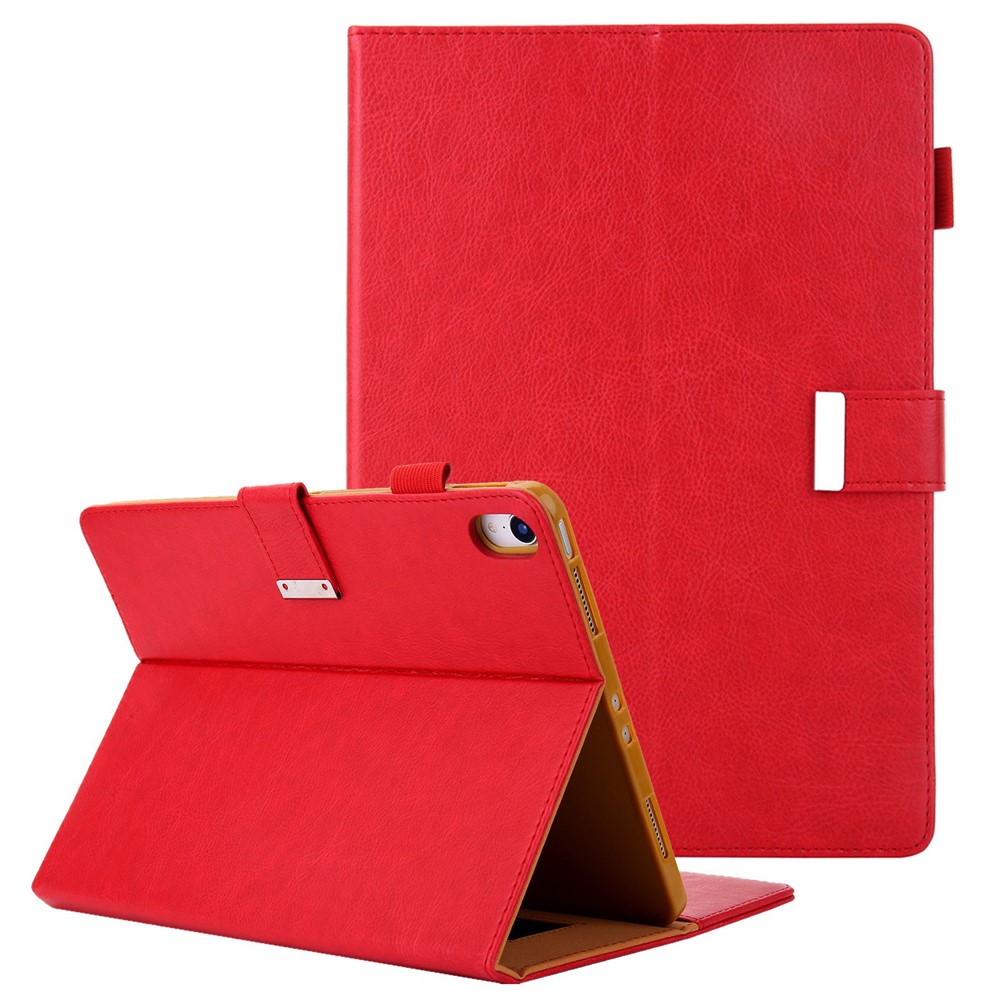For iPad (2025) / 10.9 (2022) Shockproof Tablet Cover Metal Buckle Wallet Stand Leather Protective Tablet Case - Red