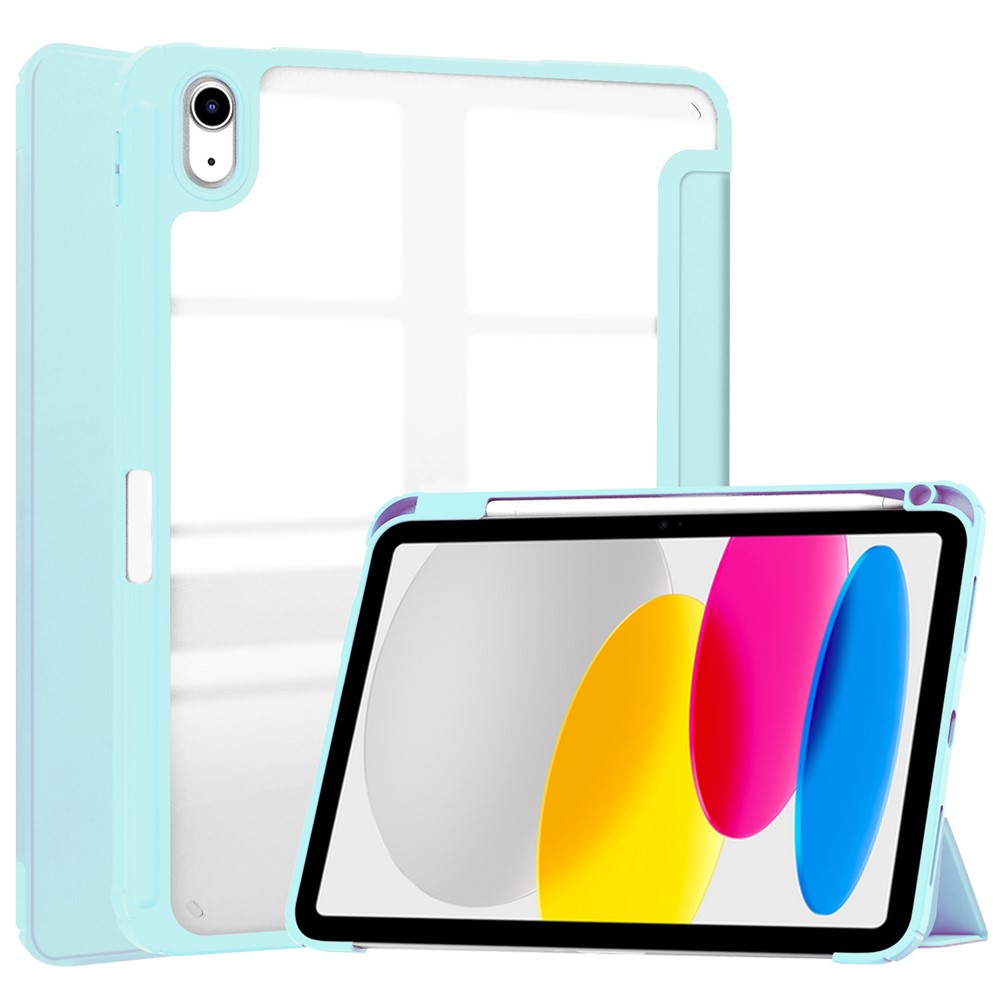 For iPad (2025) / 10.9 (2022) Shockproof Tablet Case PU Leather + TPU + Acrylic Anti-Drop Protective Cover with Stand / Pen Slot - Sky Blue