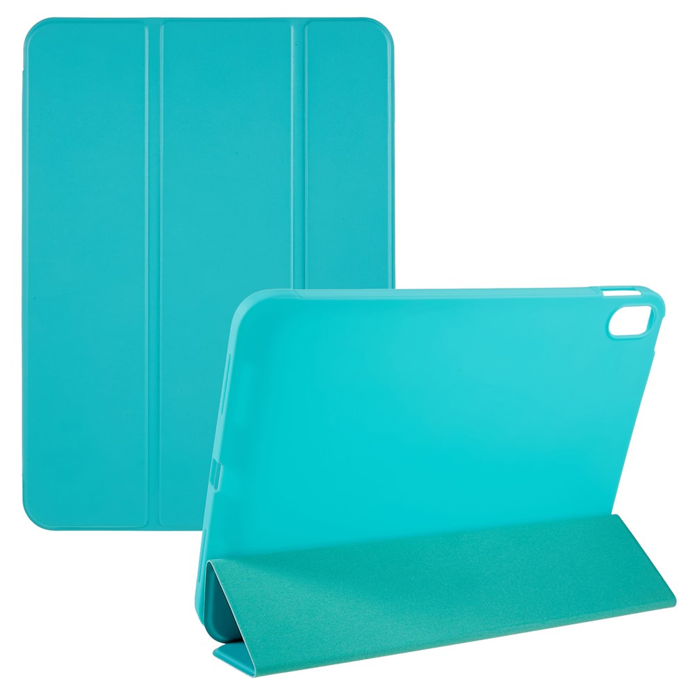 For iPad (2025) / 10.9 (2022) PU Leather Tri-Fold Stand Tablet Case Full Protection Inner TPU Honeycomb Heat Dissipation Cover - Cyan