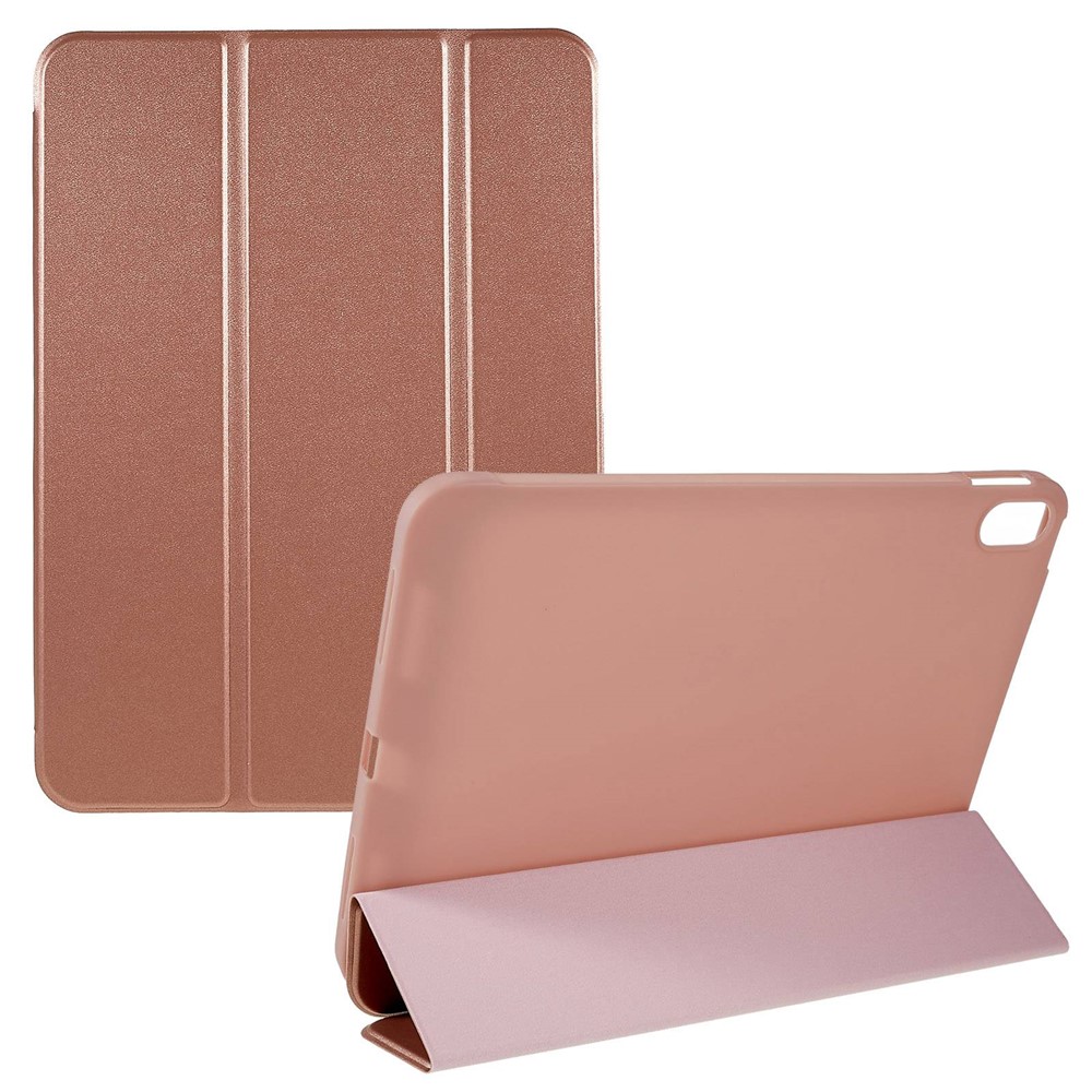 For iPad (2025) / 10.9 (2022) PU Leather Tri-Fold Stand Tablet Case Full Protection Inner TPU Honeycomb Heat Dissipation Cover - Rose Gold