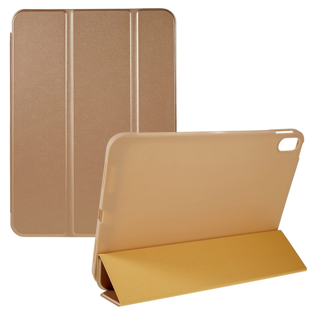 For iPad (2025) / 10.9 (2022) PU Leather Tri-Fold Stand Tablet Case Full Protection Inner TPU Honeycomb Heat Dissipation Cover - Gold