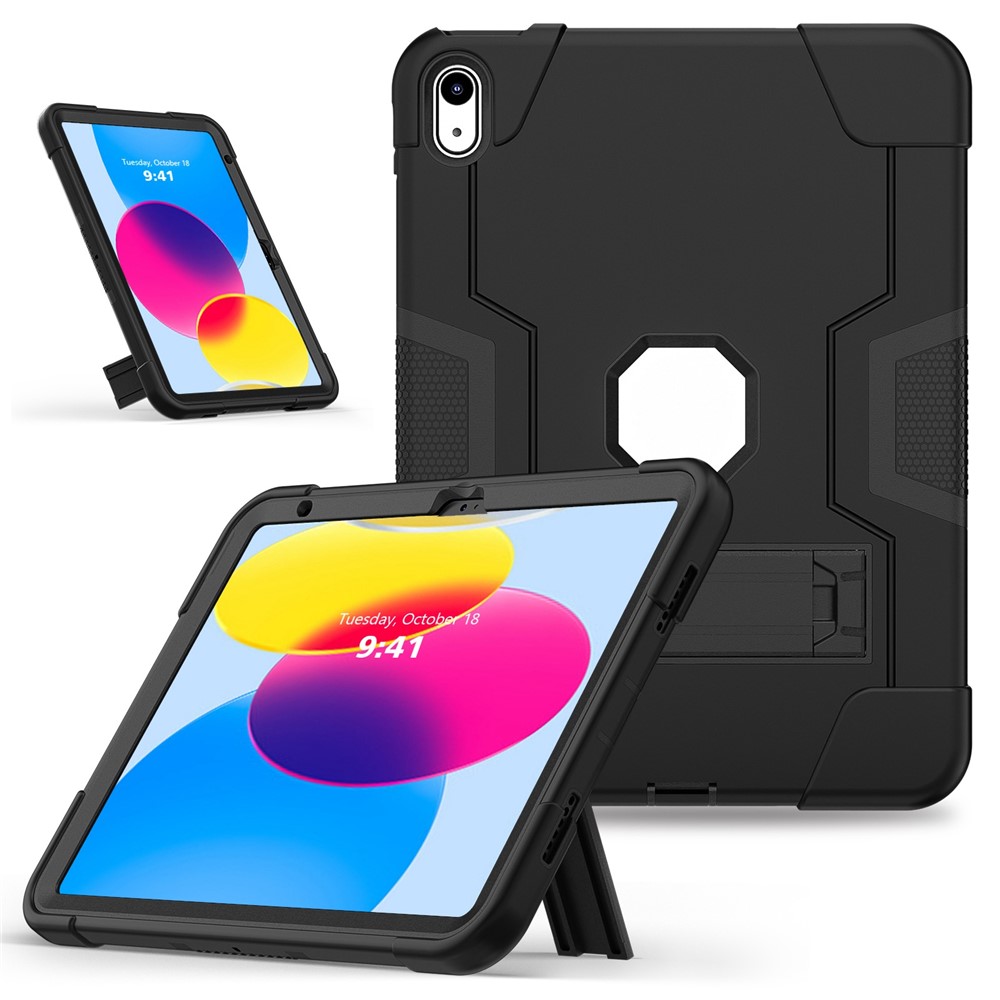 For iPad (2025) / 10.9 (2022) Robot Style Silicone + PC Tablet Case Color Contrast Anti-Fall Kickstand Protective Case - Black