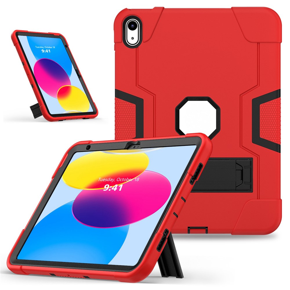 For iPad (2025) / 10.9 (2022) Robot Style Silicone + PC Tablet Case Color Contrast Anti-Fall Kickstand Protective Case - Red / Black