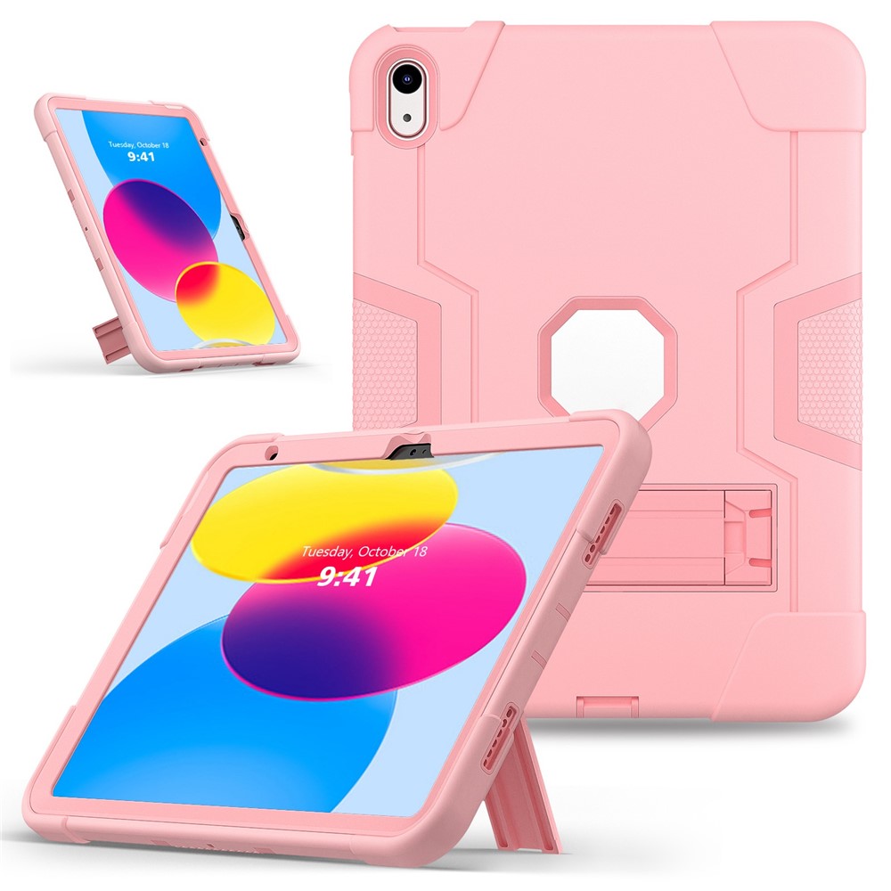 For iPad (2025) / 10.9 (2022) Robot Style Silicone + PC Tablet Case Color Contrast Anti-Fall Kickstand Protective Case - Rose Gold