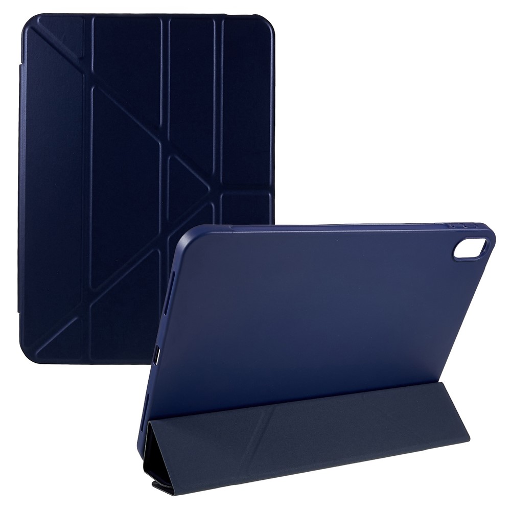 For iPad (2025) / 10.9 (2022) Shockproof Tablet Case Auto Wake / Sleep PU Leather Cover with Origami Stand - Blue