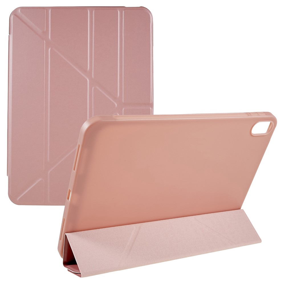 For iPad (2025) / 10.9 (2022) Shockproof Tablet Case Auto Wake / Sleep PU Leather Cover with Origami Stand - Rose Gold