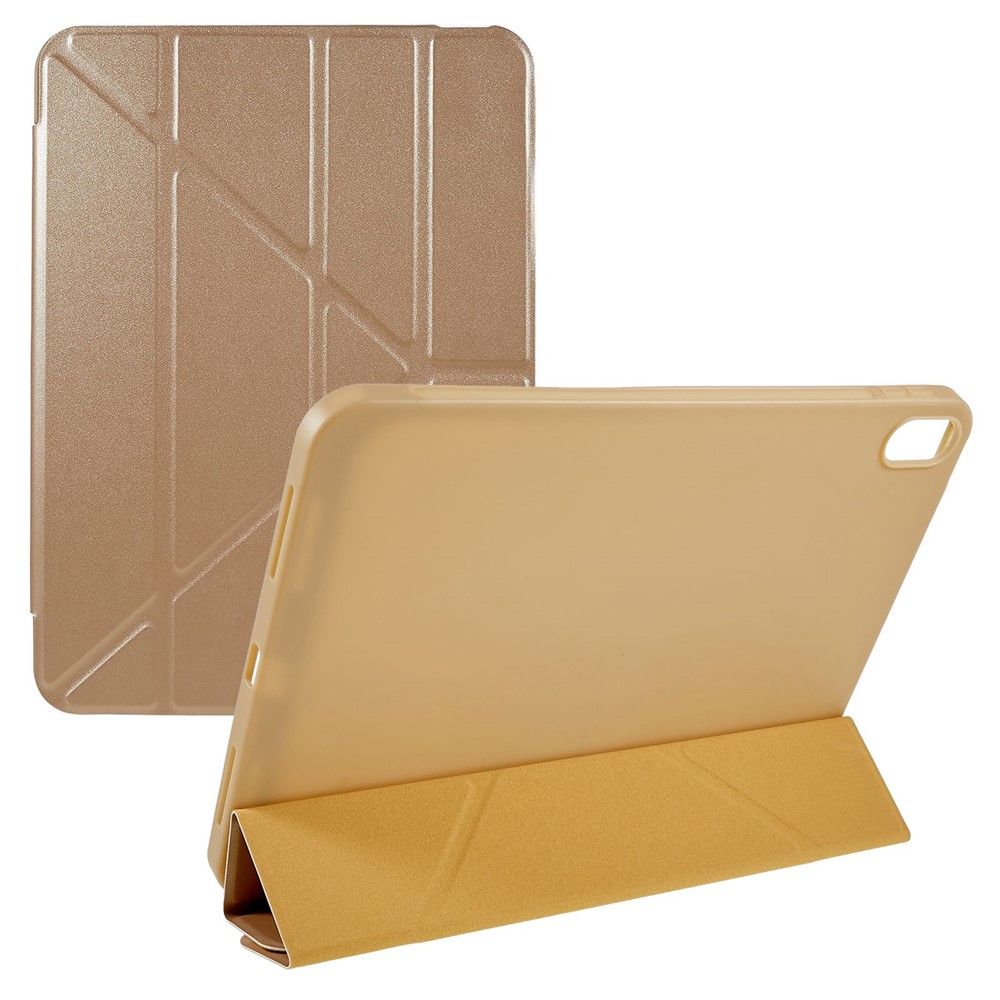 For iPad (2025) / 10.9 (2022) Shockproof Tablet Case Auto Wake / Sleep PU Leather Cover with Origami Stand - Gold